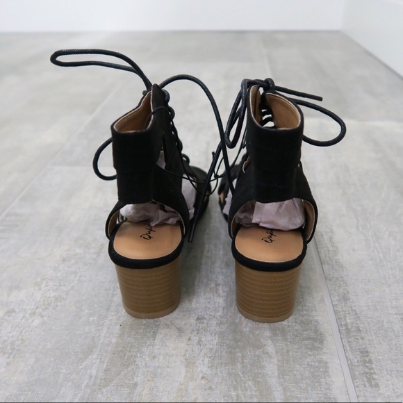 Faux suede cutout lace up chunky heels - Picture 4 of 5